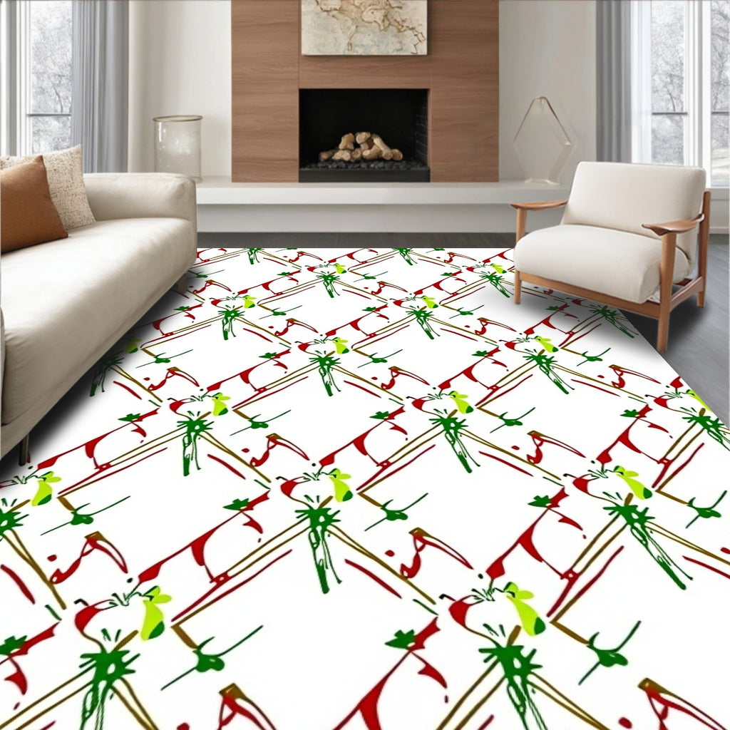 Red Green White Abstract Drip Art Rug