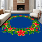 Red Flower Leaf Garland Round Rug