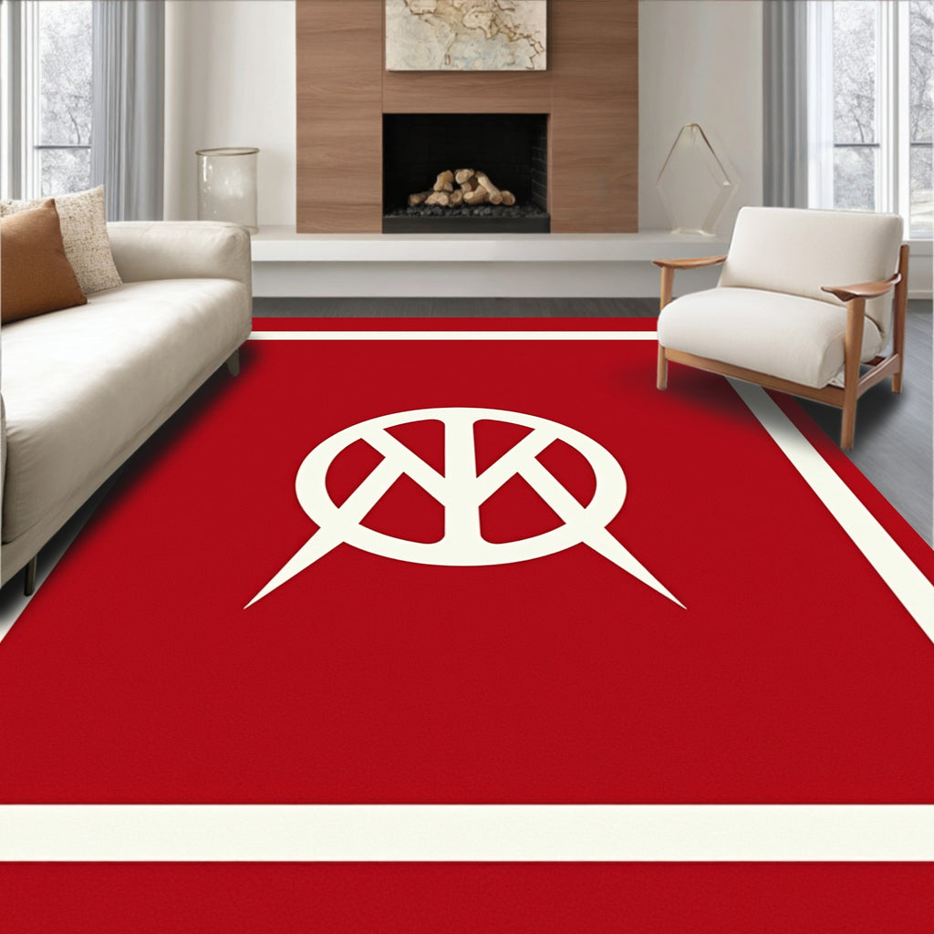 Bold Red Abstract Circular Emblem Rug