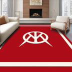 Bold Red Abstract Circular Emblem Rug