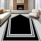 Modern Geometric Pentagon Black Silver Rug