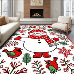 Joyful Red Cardinal Snowman Holiday Scene Rug
