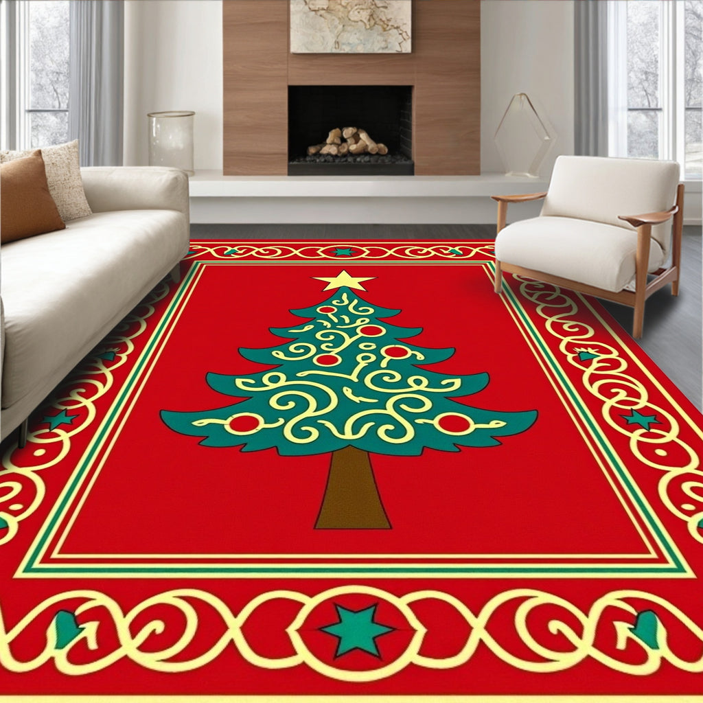 Red Christmas Tree Garland Rug