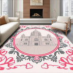 Ornate Pink Floral Building Medallion Rug
