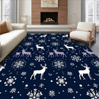 Navy White Deer Snowflakes Repeating Rug
