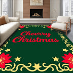 Crimson Poinsettia Gold Swirl Christmas Rug