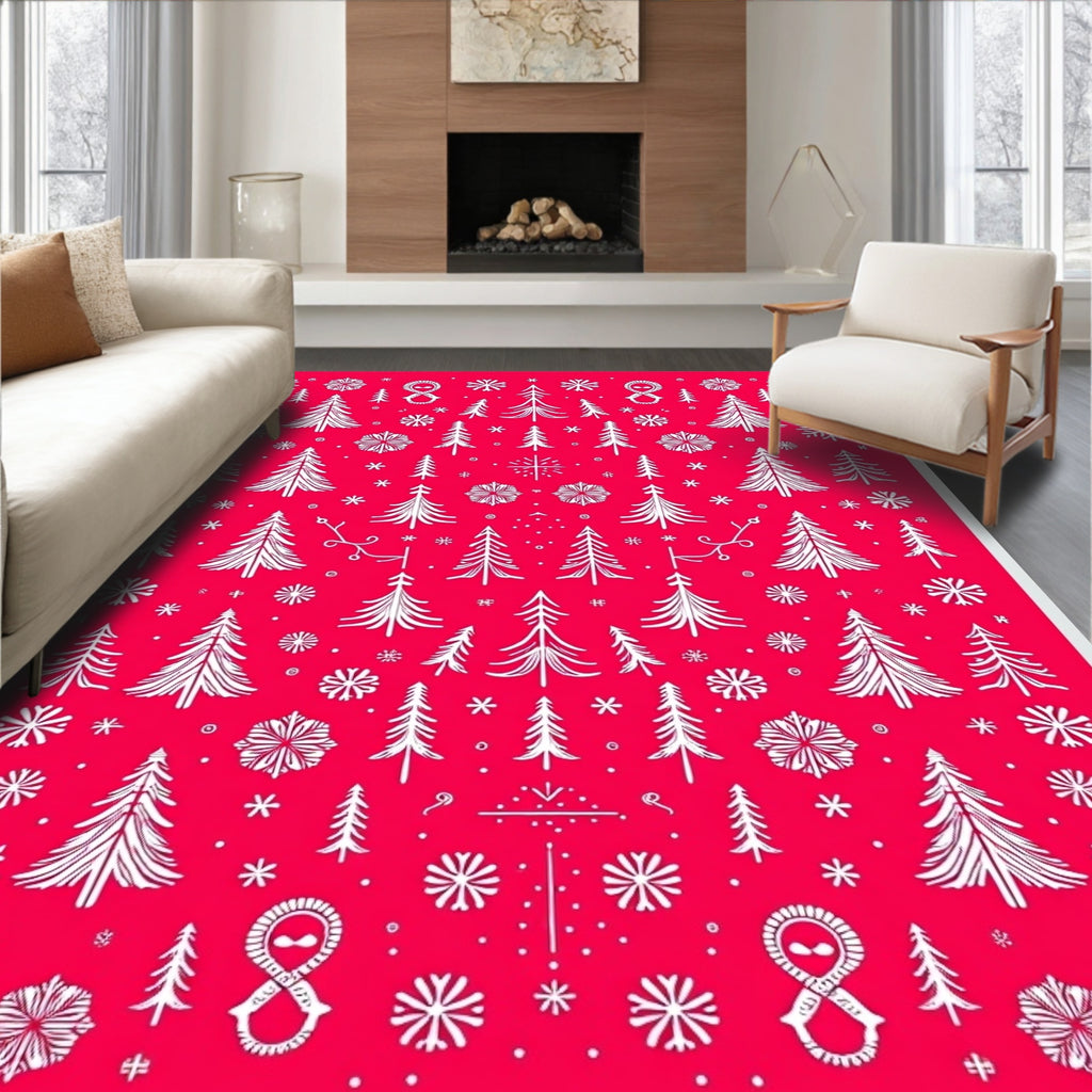 Red Snowy Trees Snowflake Collection Rug