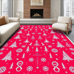 Red Snowy Trees Snowflake Collection Rug