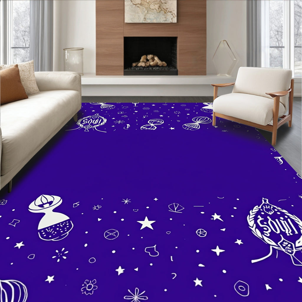 Whimsical White Starry Hourglass Border Rug