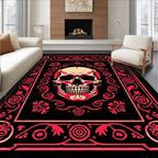 Crimson Skull Floral Ornate Frame Rug