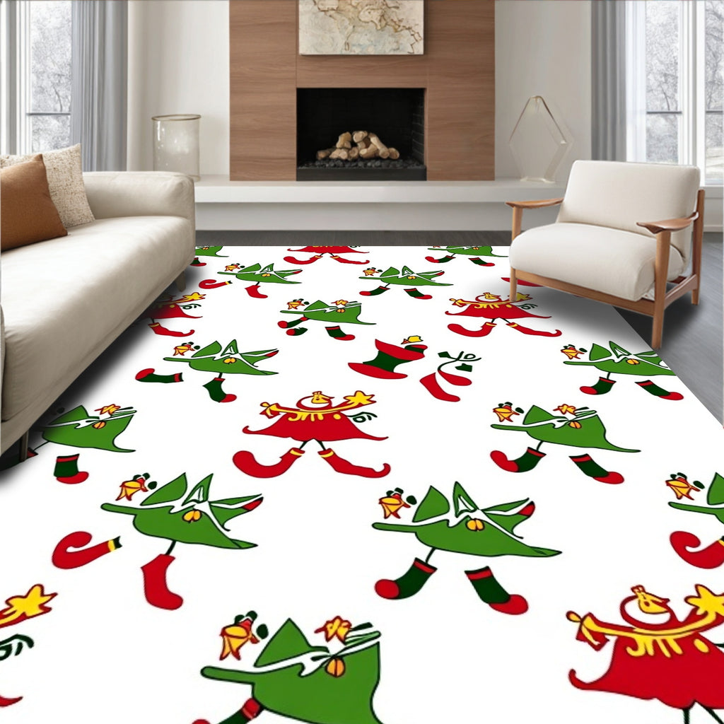 Whimsical Red Green Tree Elves Rug