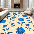 Vibrant Blue Daisy Garden Pattern Rug