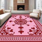 Crimson Floral Medallion Pink Rug