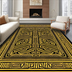 Golden Black Abstract Maze Rug