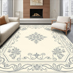 Ornate Cream Gray Floral Border Rug