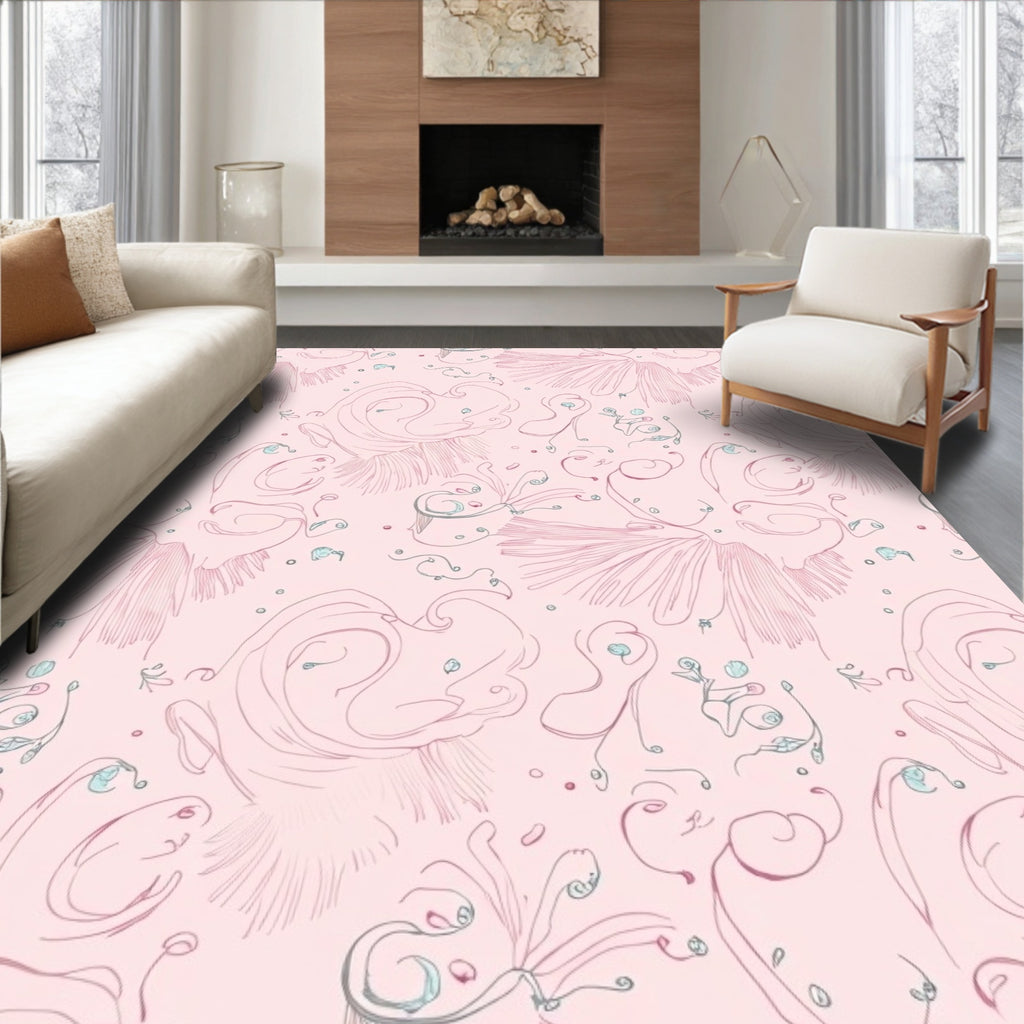 Pale Pink Whimsical Swirl Flora Rug