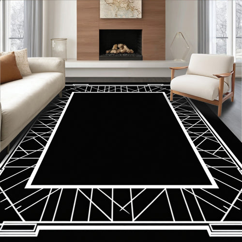 Art Deco Frame Geometric White Rug