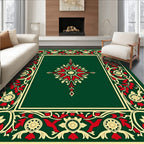 Emerald Red Floral Scroll Border Rug