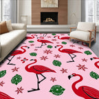 Crimson Flamingos With Green Feathers Rug