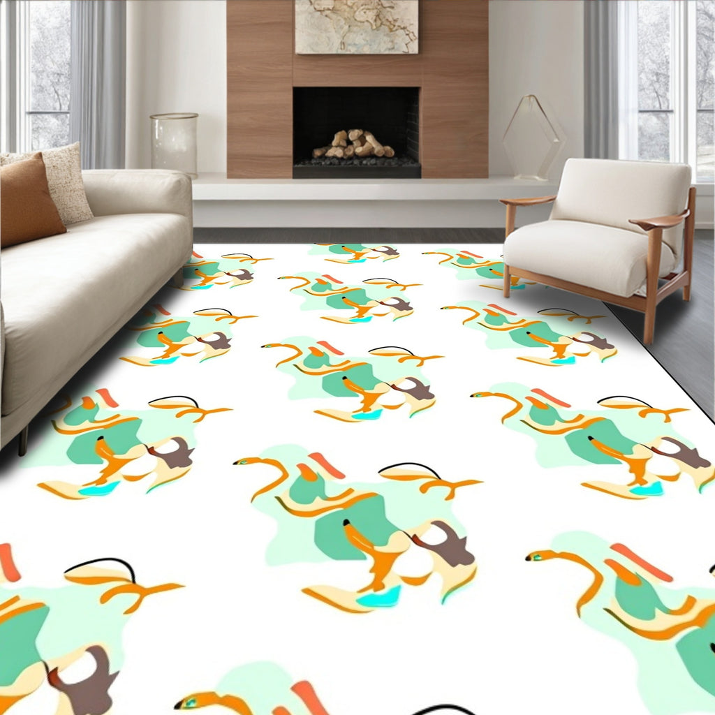 Abstract Aqua Orange Swirls Rug