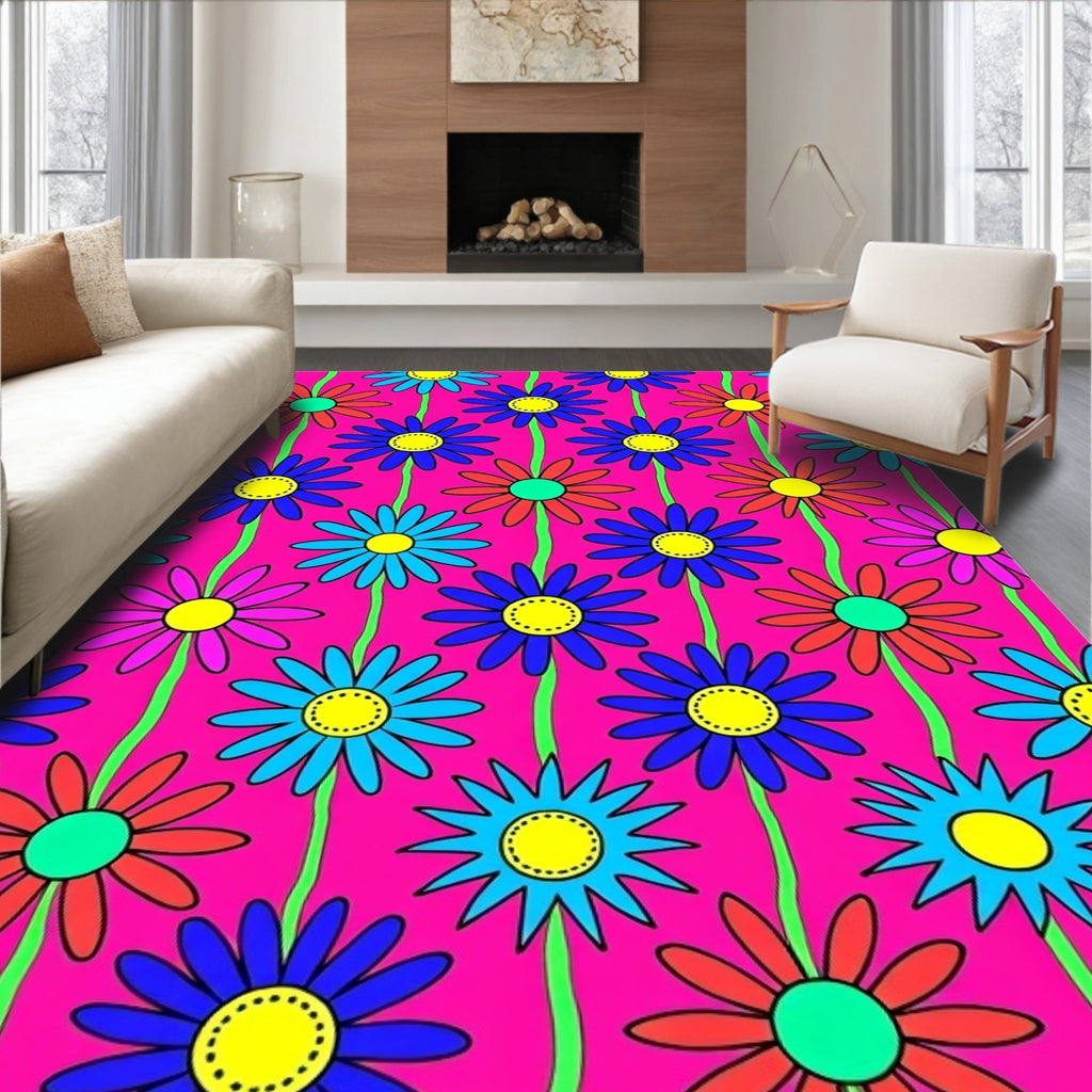 Vibrant Pink Flower Power Garland Rug