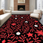 Red Black Holiday Vine Star Snowflake Rug