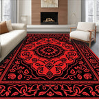 Vivid Red Floral Medallion Border Rug