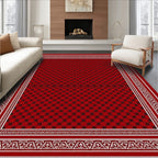 Rich Crimson Lattice Border Rug