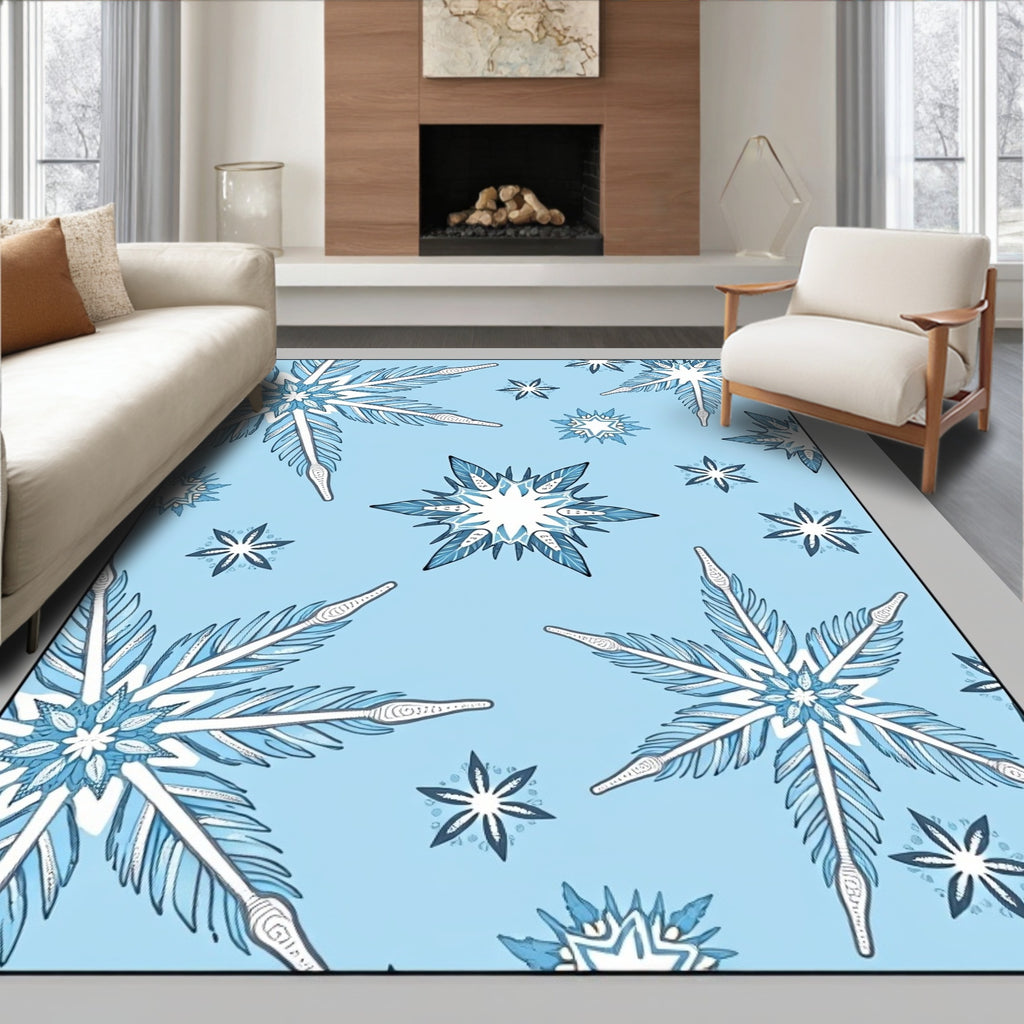 Light Blue Snowflake Winter Wonderland Rug