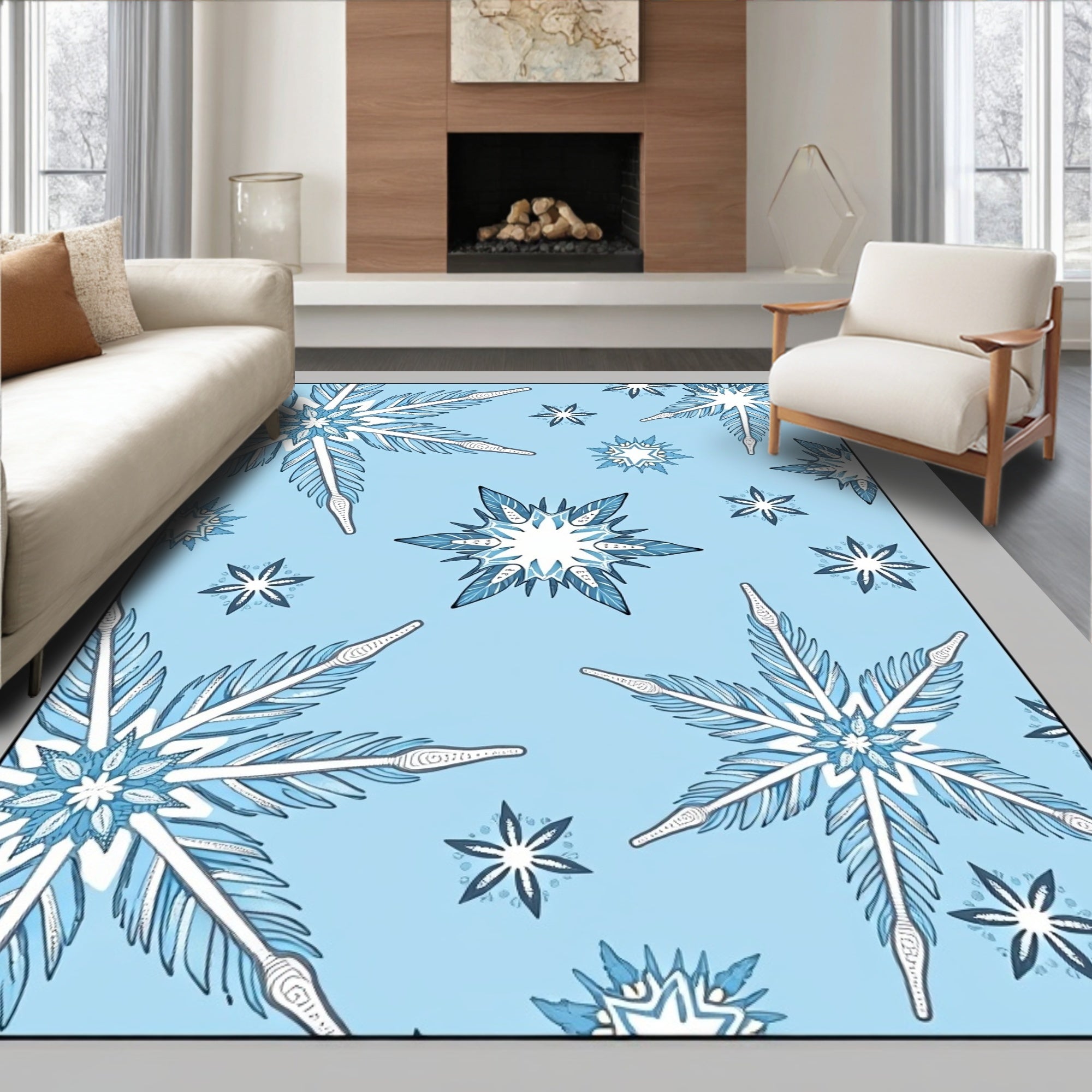 Light Blue Snowflake Winter Wonderland Rug