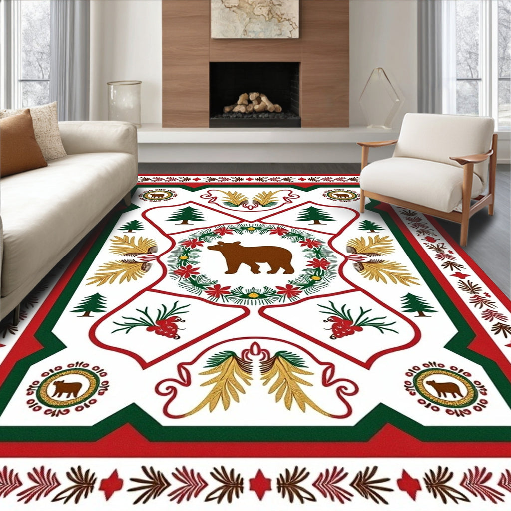 Woodland Bear Festive Wreath Rug