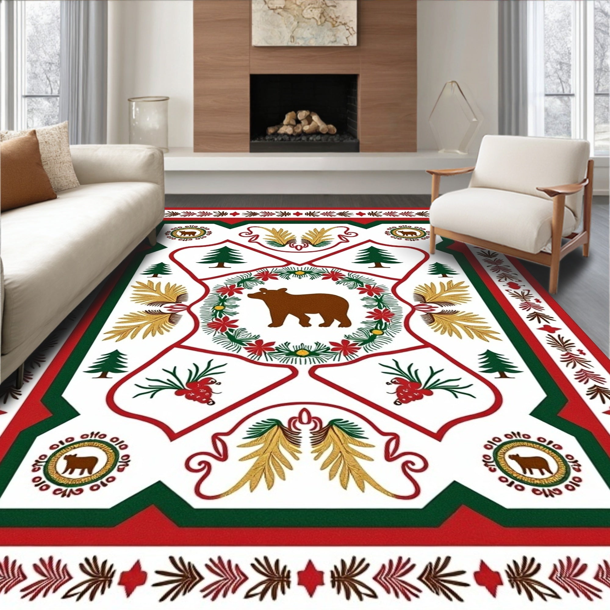 Woodland Bear Festive Wreath Rug