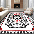 Bold Black Wolf Tribal Border Rug