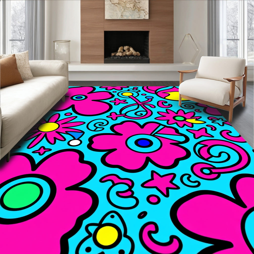 Groovy Pink Floral And Starburst Rug