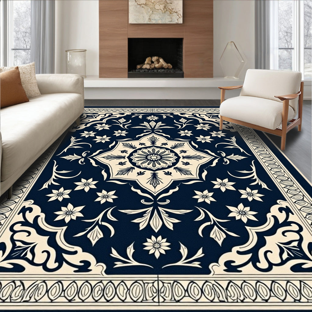 Midnight Blossom Intricate Floral Rug