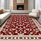 Crimson Cream Floral Vine Border Rug