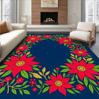 Red Floral Wreath Navy Rug
