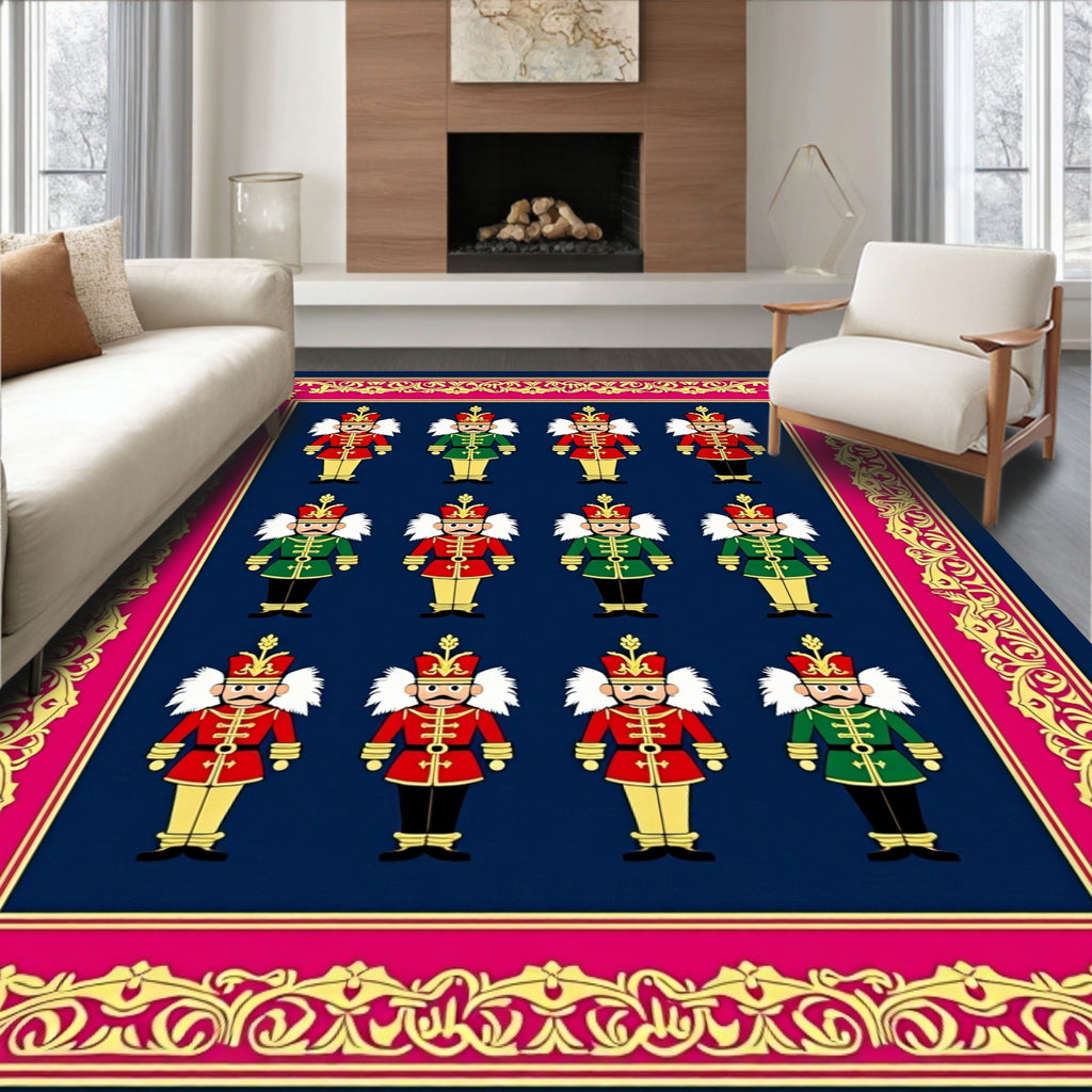 Red Green Nutcracker Soldiers Border Rug