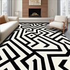 Sharp Monochrome Maze Lines Rug