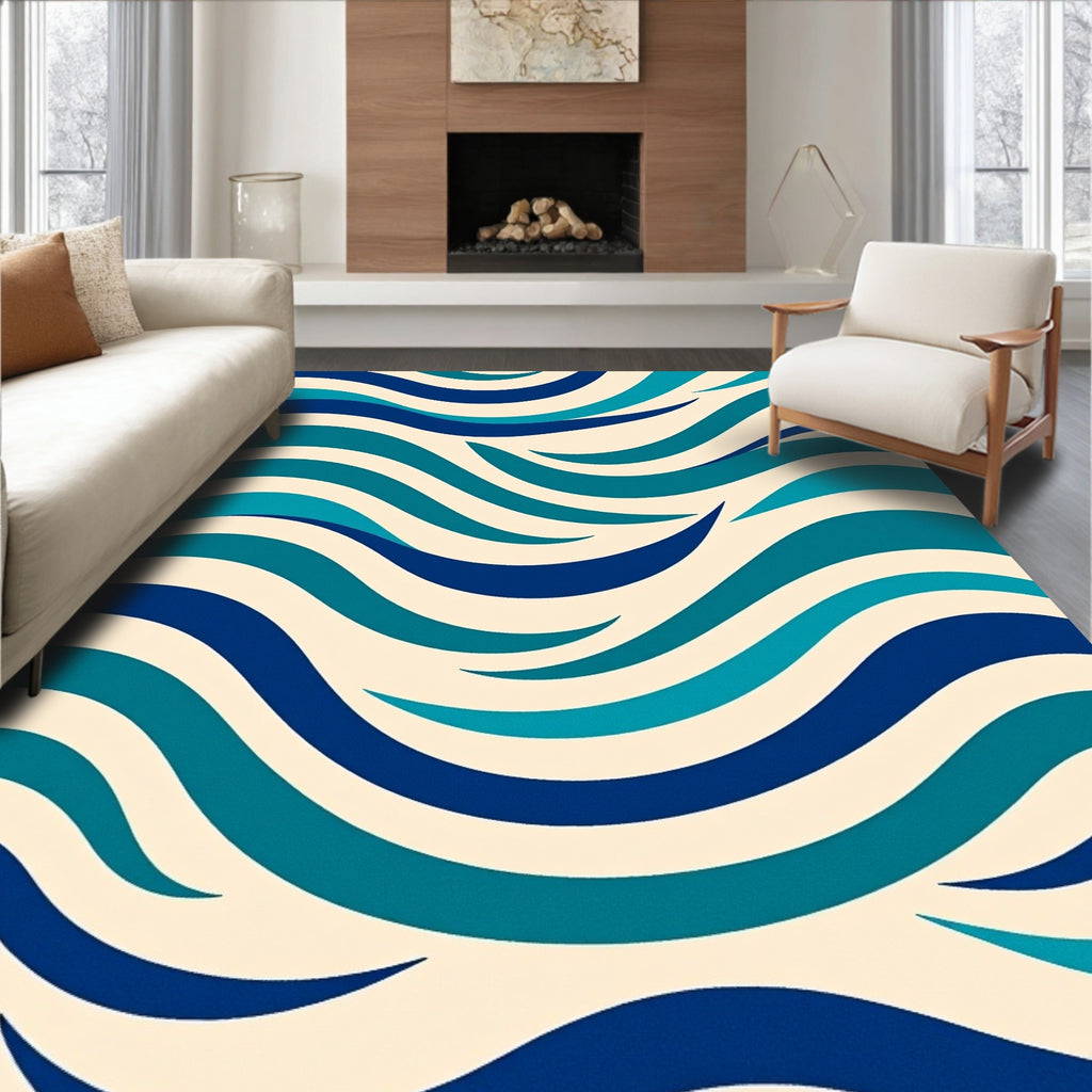 Oceanic Blue Swirling Waves Rug