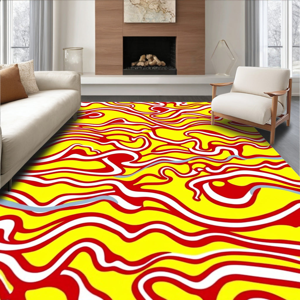 Bold Red Yellow Swirls Rug