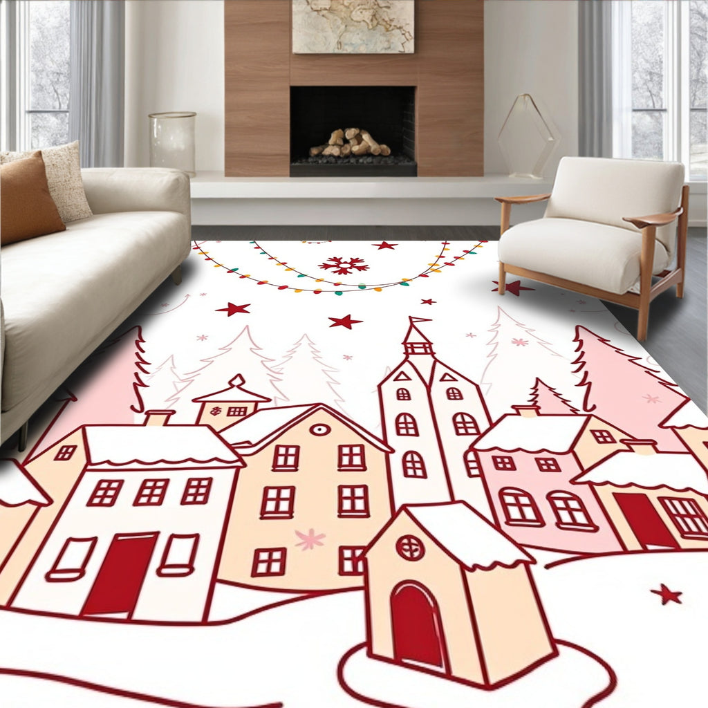 Festive Winter Village with Twinkling Lights Rug