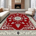 Ornate Red Floral Scrollwork Rectangle Rug