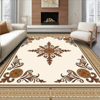 Brown Floral Medallion Bordered Rug