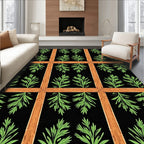Black Wood Frame Green Foliage Rug