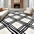 Bold Black Lattice Cream Rug
