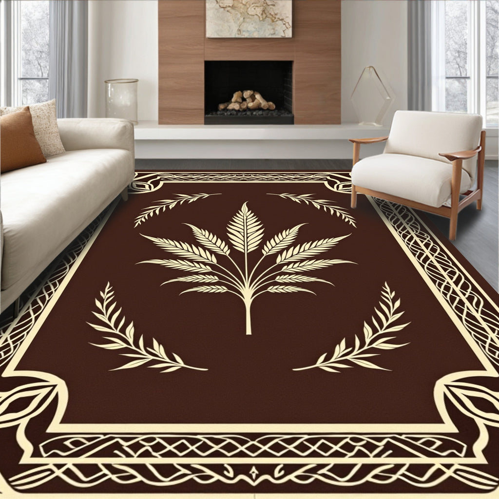 Rich Brown Botanical Frame Rug