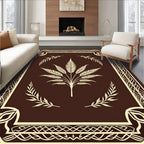 Rich Brown Botanical Frame Rug