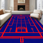 Geometric Red Grid Blue Rug