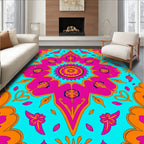 Vibrant Teal Pink Orange Ethnic Mandala Rug